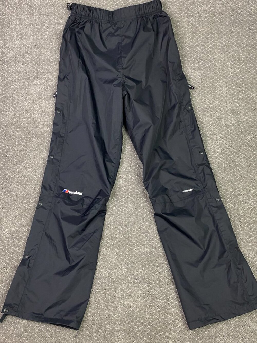 Berghaus Pants Trousers Overtrousers Mens Medium Black Hydroshell Side Zip Snap
